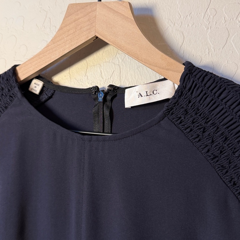 A.L.C. Midnight Alexa Bell Sleeve Smocked Mini Dress Size 4 - Picture 3 of 5